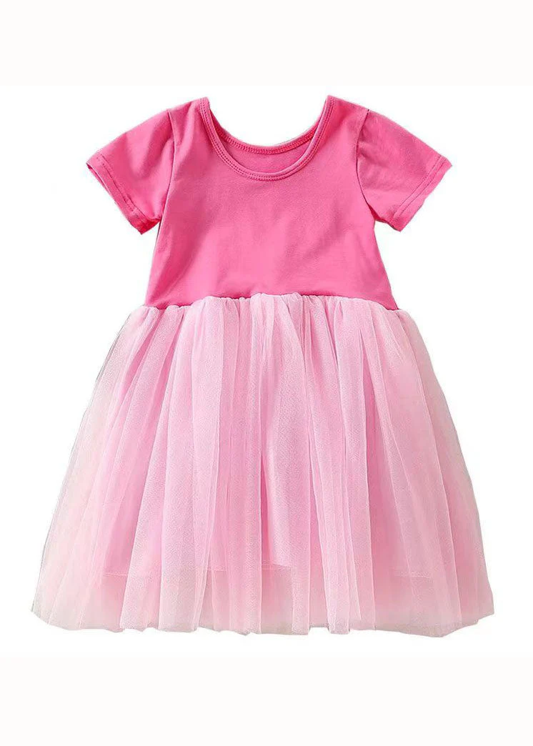 Beautiful Rose Ruffled Patchwork Tulle Kids Girls Off The Back Dress Summer - Image 5