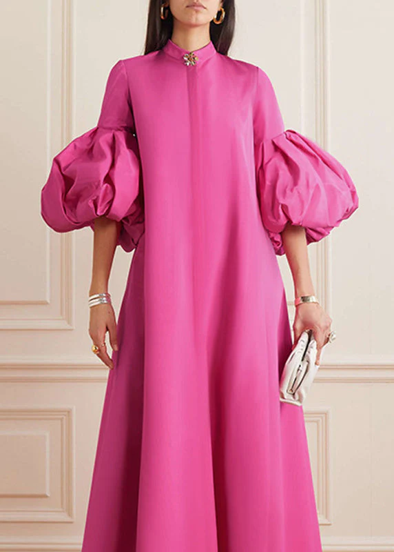 Beautiful Rose Stand Collar Maxi Dress Petal Sleeve - Image 3