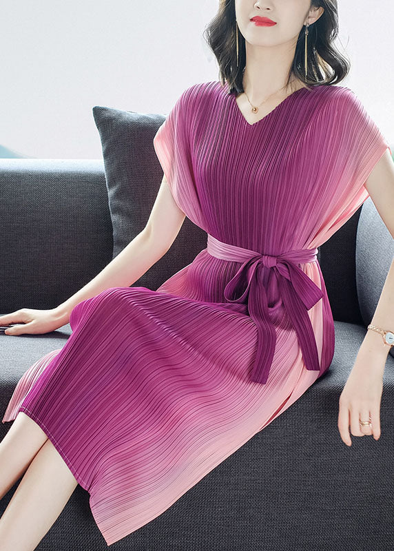 Beautiful Rose Wrinkled Tie Waist Chiffon Vacation Dresses Summer - Image 2