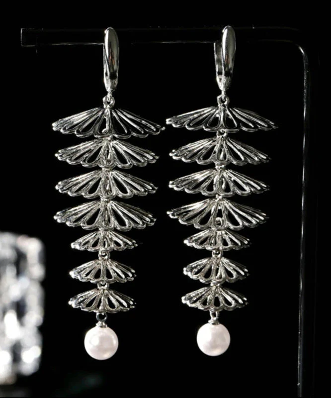 Beautiful Silk Copper Overgild Hollow Out Floral Pearl Drop Earrings - Image 4