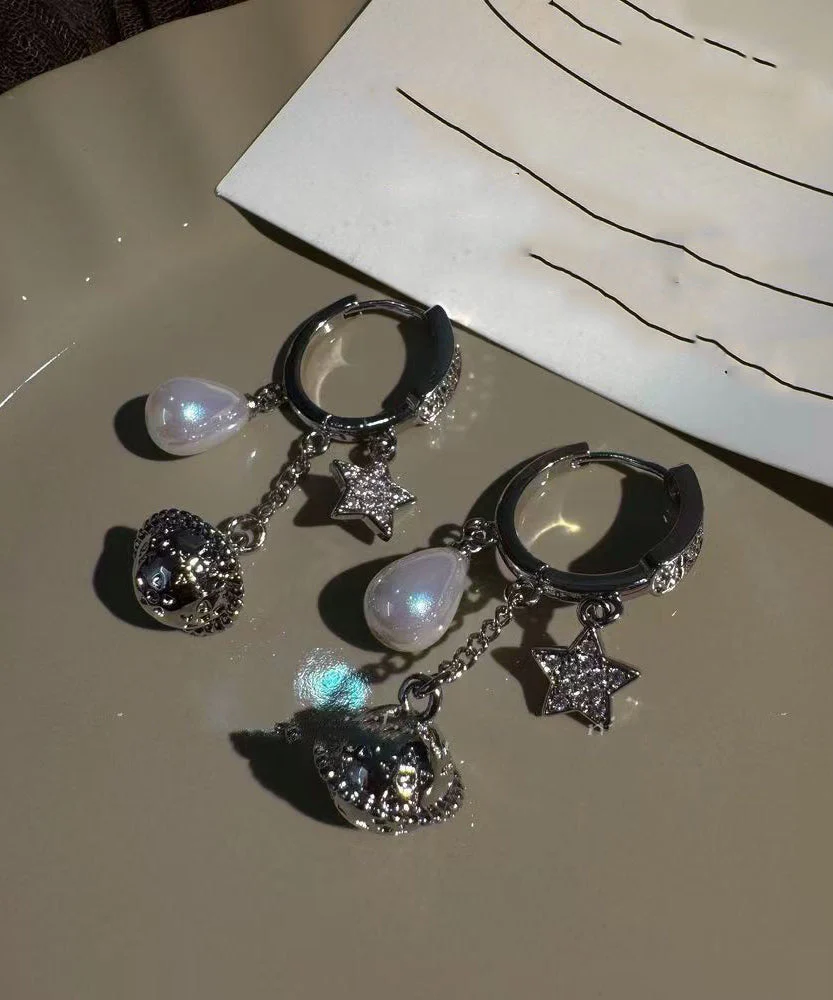 Beautiful Silk Copper Overgild Zircon Planet Pearl Tassel Drop Earrings - Image 4
