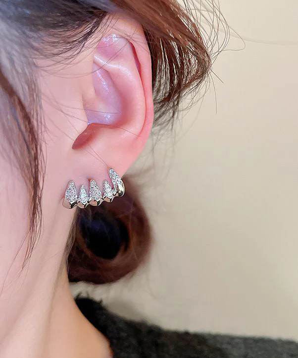 Beautiful Silver Zircon Stylish Stud Earrings - Image 2