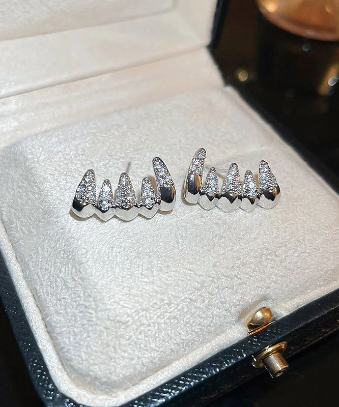 Beautiful Silver Zircon Stylish Stud Earrings - Image 3