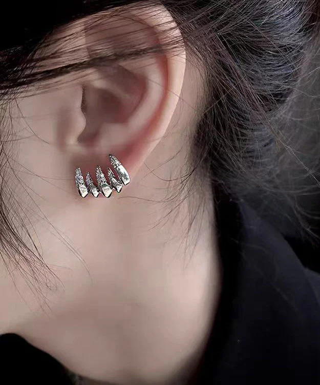 Beautiful Silver Zircon Stylish Stud Earrings - Image 4