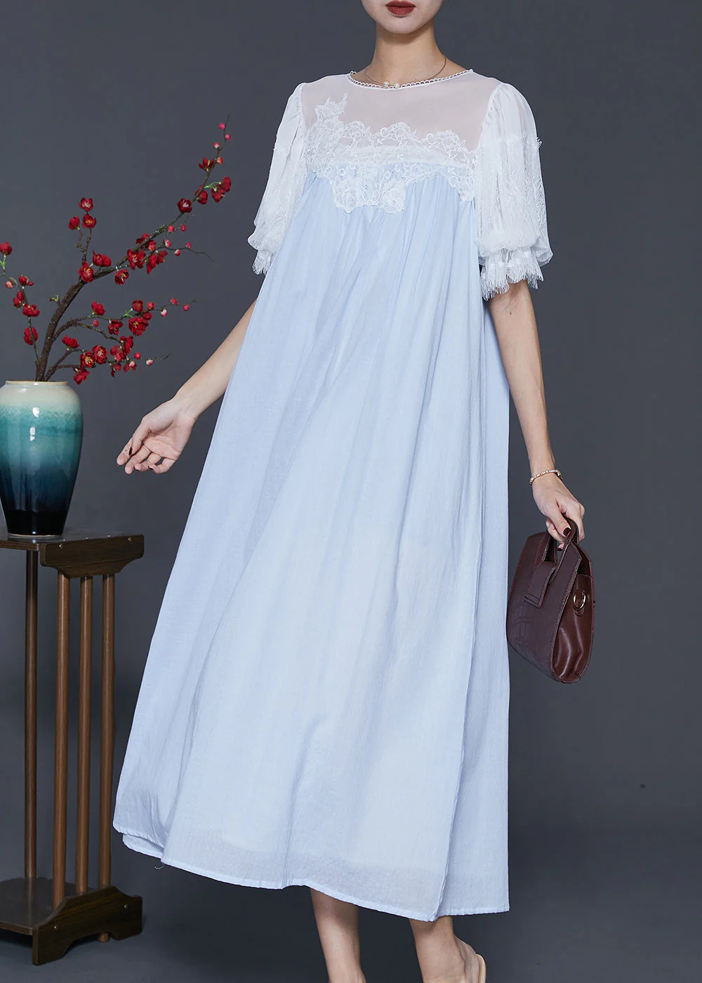 Beautiful Sky Blue Embroidered Patchwork Chiffon Vacation Dresses Summer - Image 2