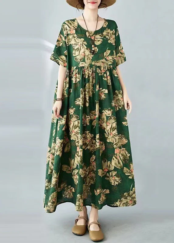 Beautiful Tea Green Oversized Print Cotton Holiday Dress Summer - Image 4