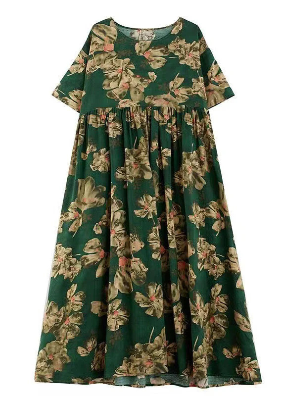 Beautiful Tea Green Oversized Print Cotton Holiday Dress Summer - Image 5