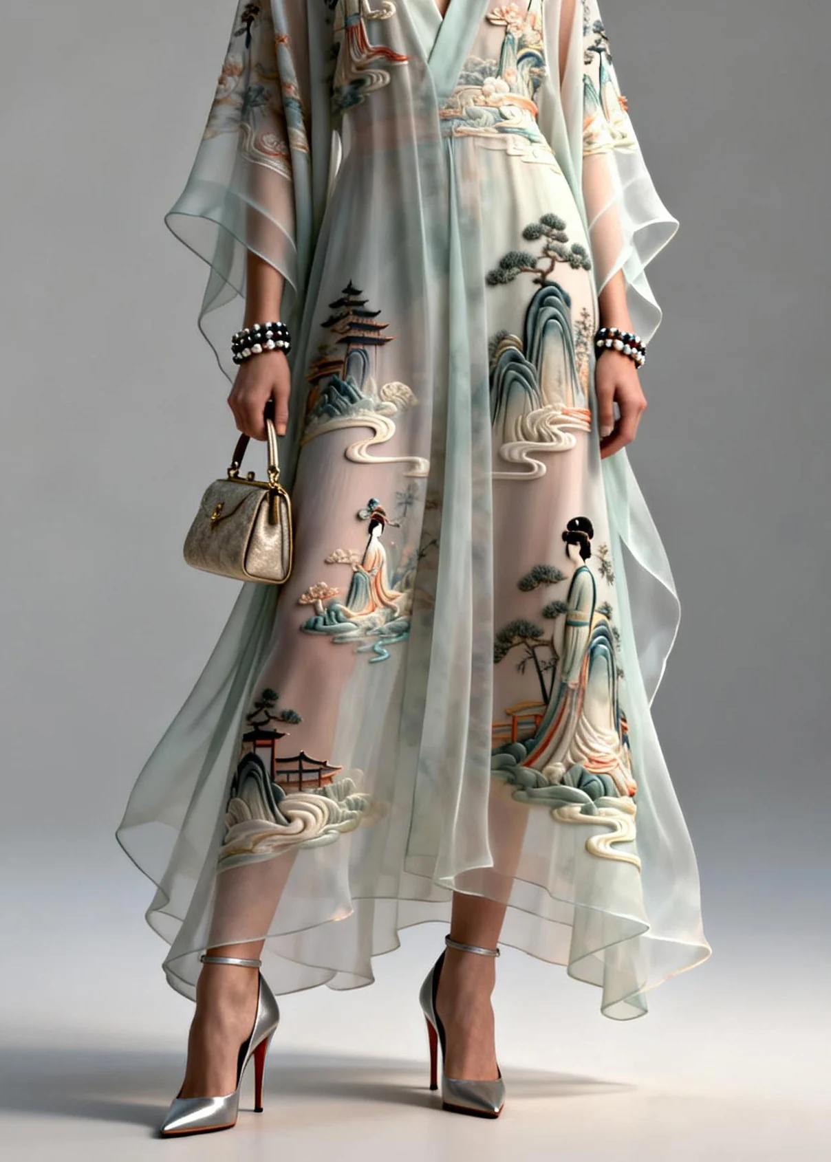 Beautiful V Neck Asymmetrical Design Print Chiffon Dress Summer - Image 4