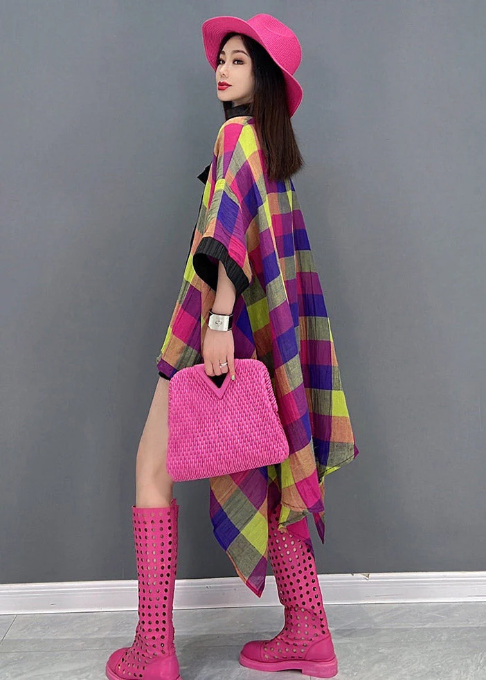 Beautiful V Neck Asymmetrical Low High Design Plaid Dress Long Sleeve - Image 4