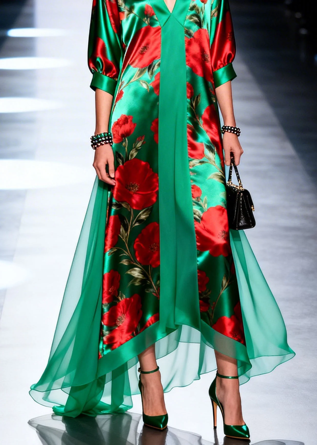 Beautiful V Neck Print Patchwork Chiffon Maxi Dresses Summer - Image 4