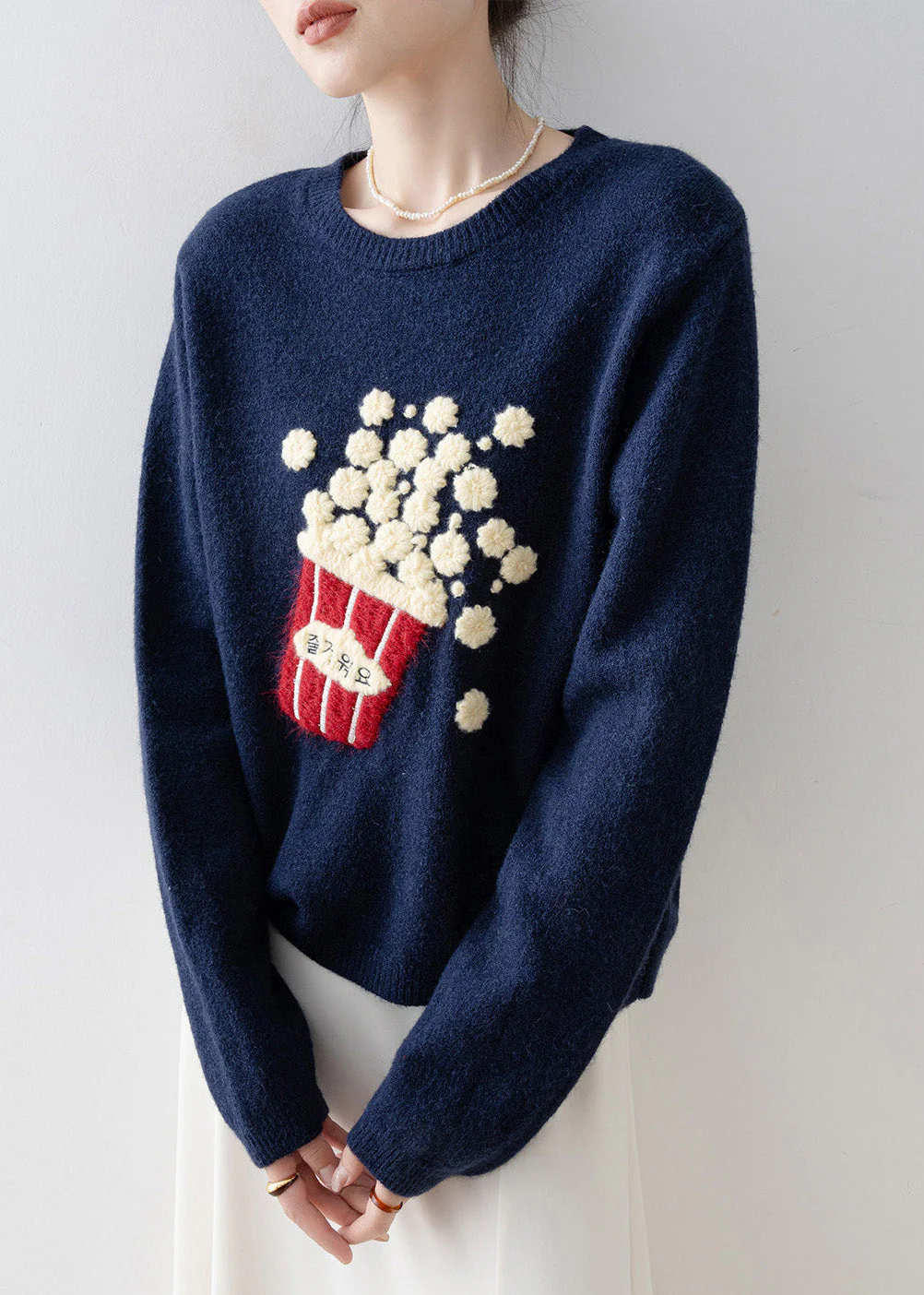 Beautiful Versatile Navy O Neck Knit Sweaters Spring - Image 4