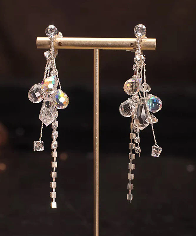 Beautiful White Alloy Zircon Crystal Tassel Drop Earrings And HairPiece Two-Piece Set - Image 2