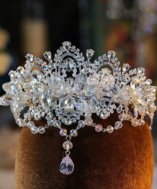 Beautiful White Alloy Zircon Crystal Tassel Drop Earrings And HairPiece Two-Piece Set - Image 4