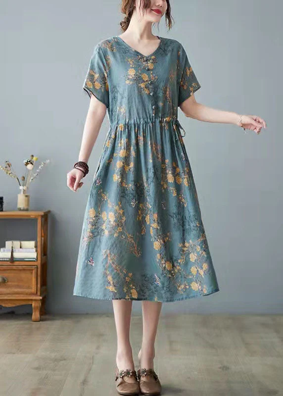 Beautiful white bamboo Pockets Print O Neck Dress - Image 4