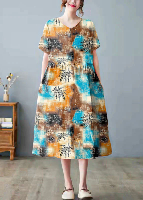 Beautiful white bamboo Pockets Print O Neck Dress - Image 8