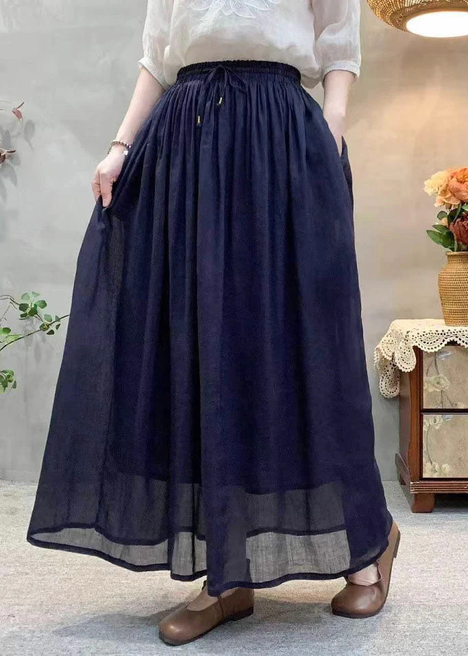 Beautiful White Elastic Waist Wrinkled Linen Skirts Summer - Image 2