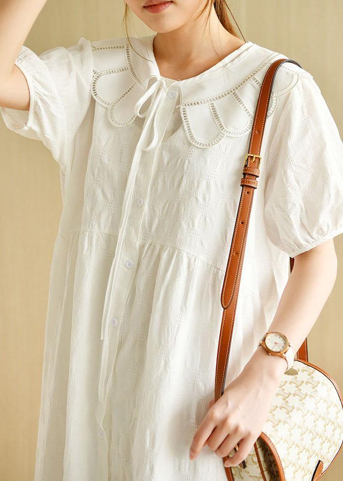 Beautiful White O-Neck Jacquard Summer Cotton Party Dresses Short Sleeve - Image 4