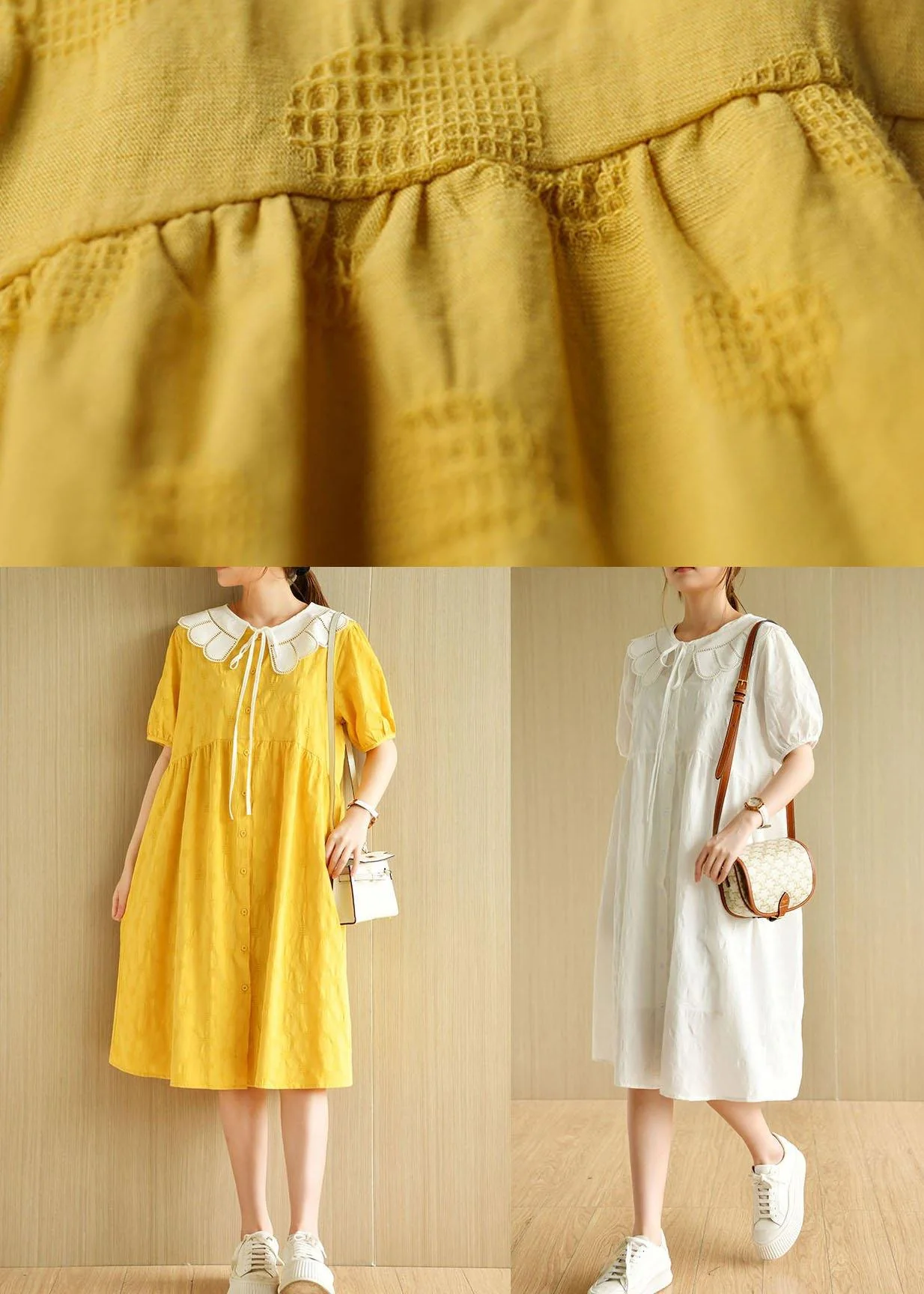 Beautiful White O-Neck Jacquard Summer Cotton Party Dresses Short Sleeve - Image 5