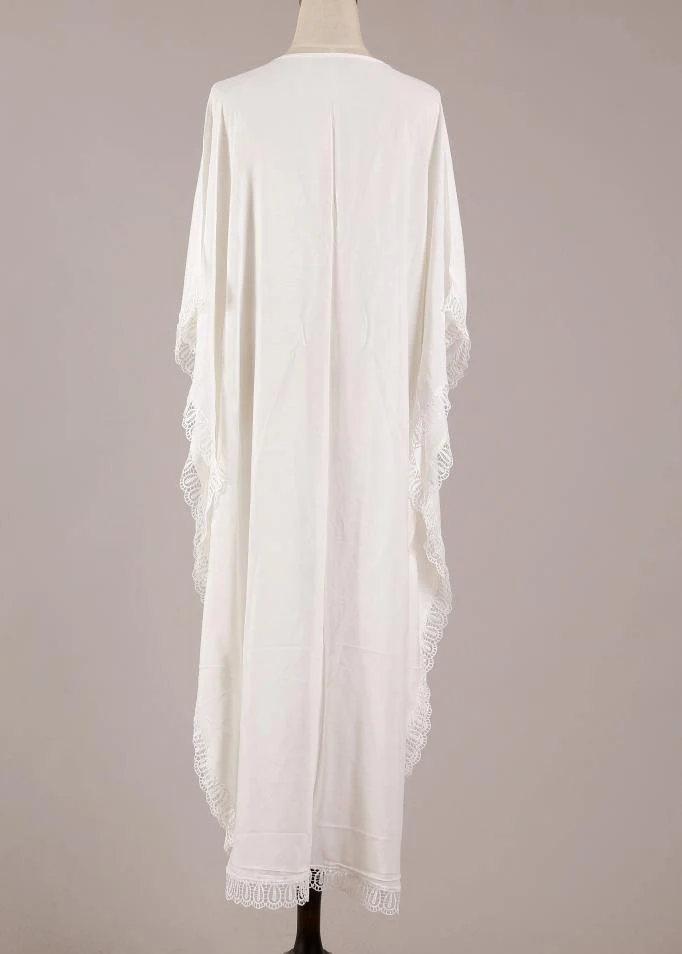 Beautiful White Patchwork Hollow Outkimono robe Summer Maxi Dress - Image 4