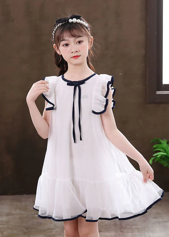 Beautiful White Puff Sleeve Tulle Baby Girls Dress Summer - Image 3
