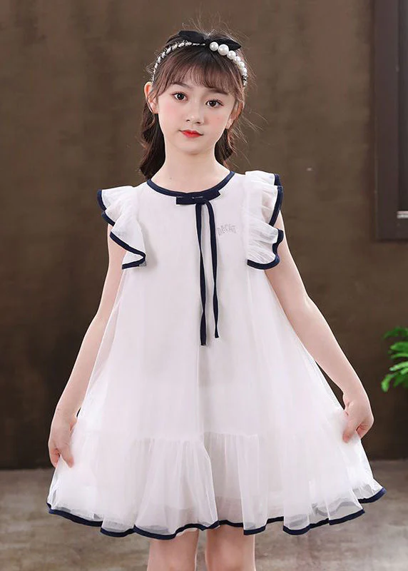 Beautiful White Puff Sleeve Tulle Baby Girls Dress Summer - Image 4