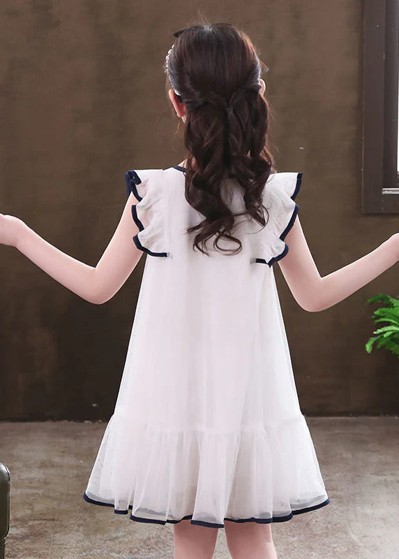 Beautiful White Puff Sleeve Tulle Baby Girls Dress Summer - Image 5