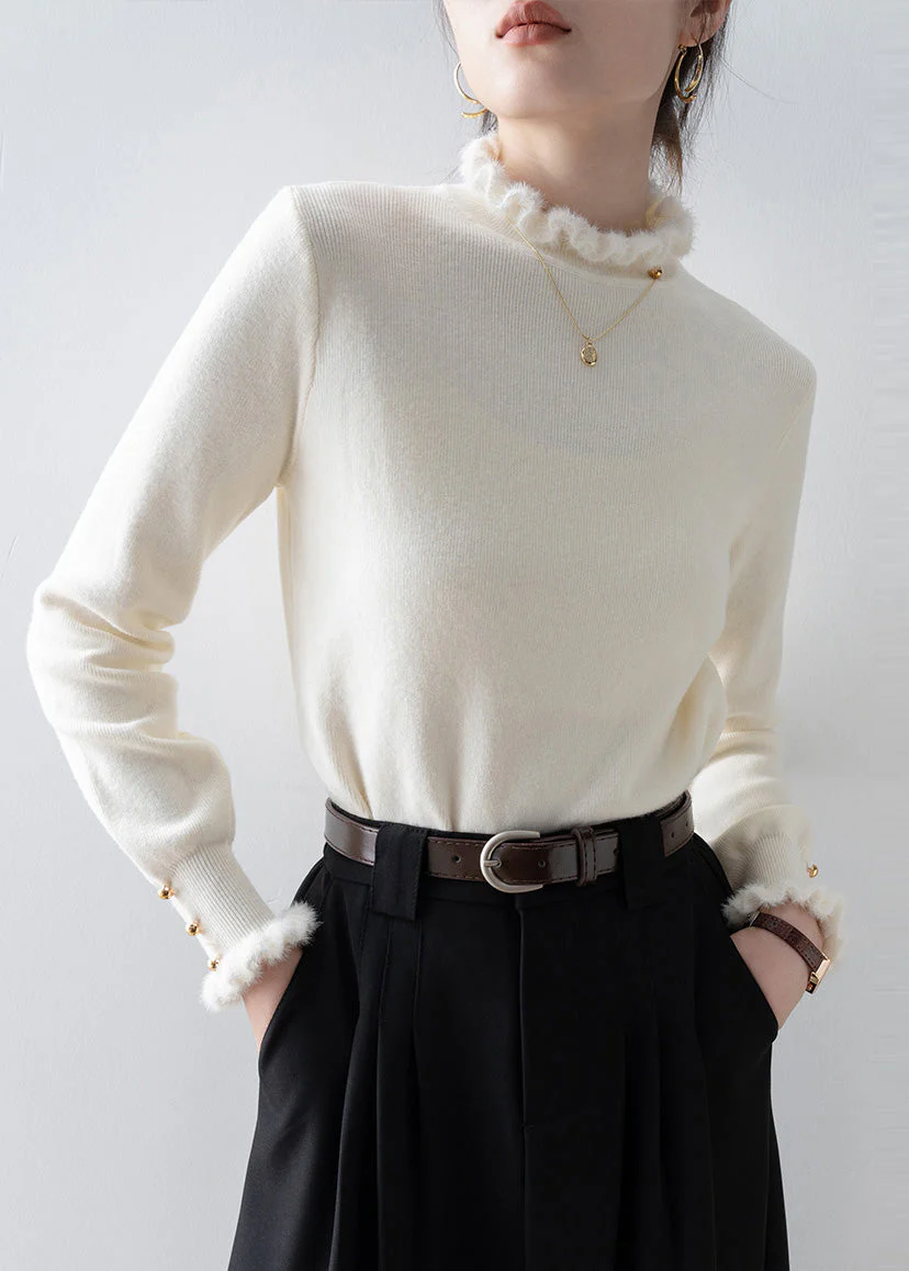 Beautiful White Ruffled Patchwork Faux Fur Sweaters Winter - Image 2
