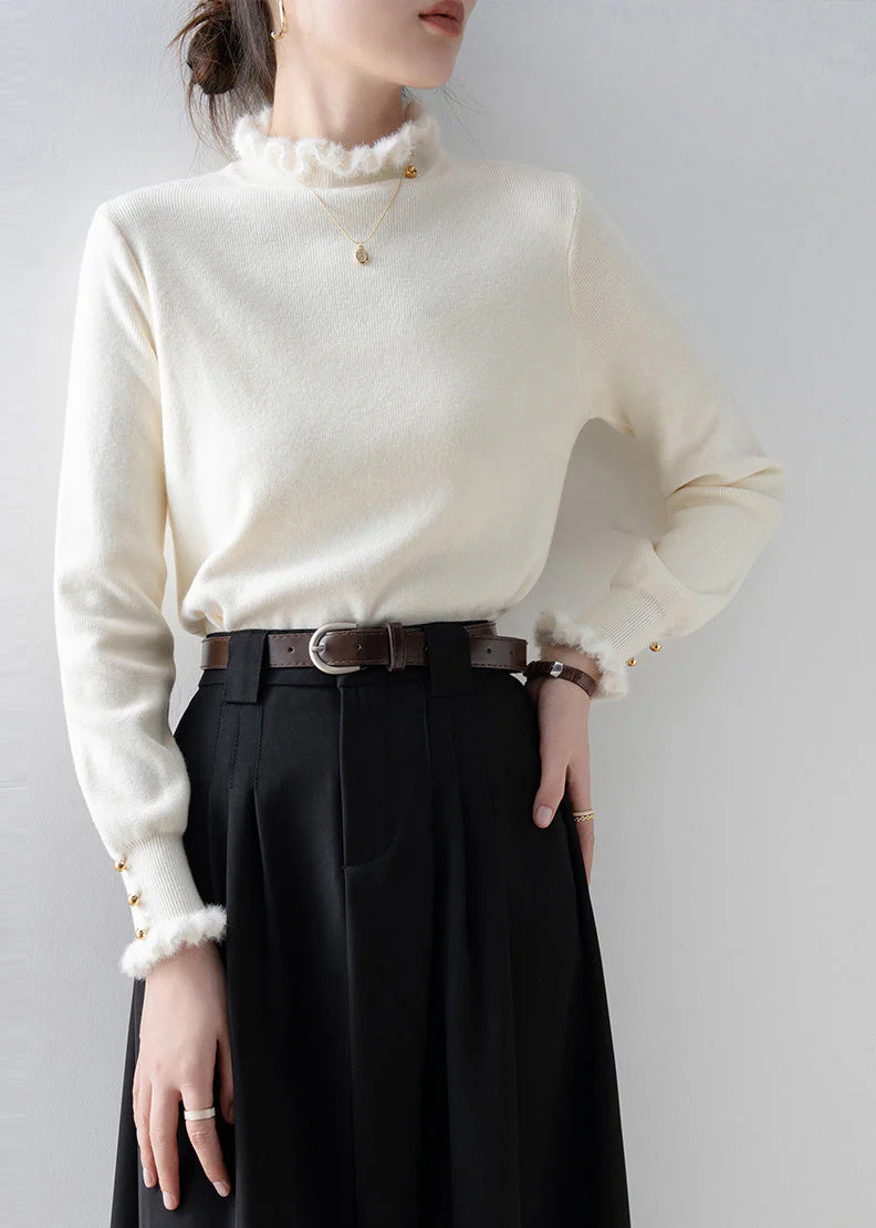 Beautiful White Ruffled Patchwork Faux Fur Sweaters Winter - Image 3