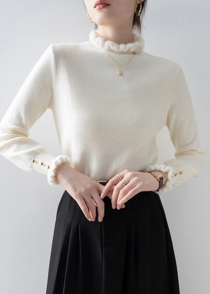 Beautiful White Ruffled Patchwork Faux Fur Sweaters Winter - Image 4