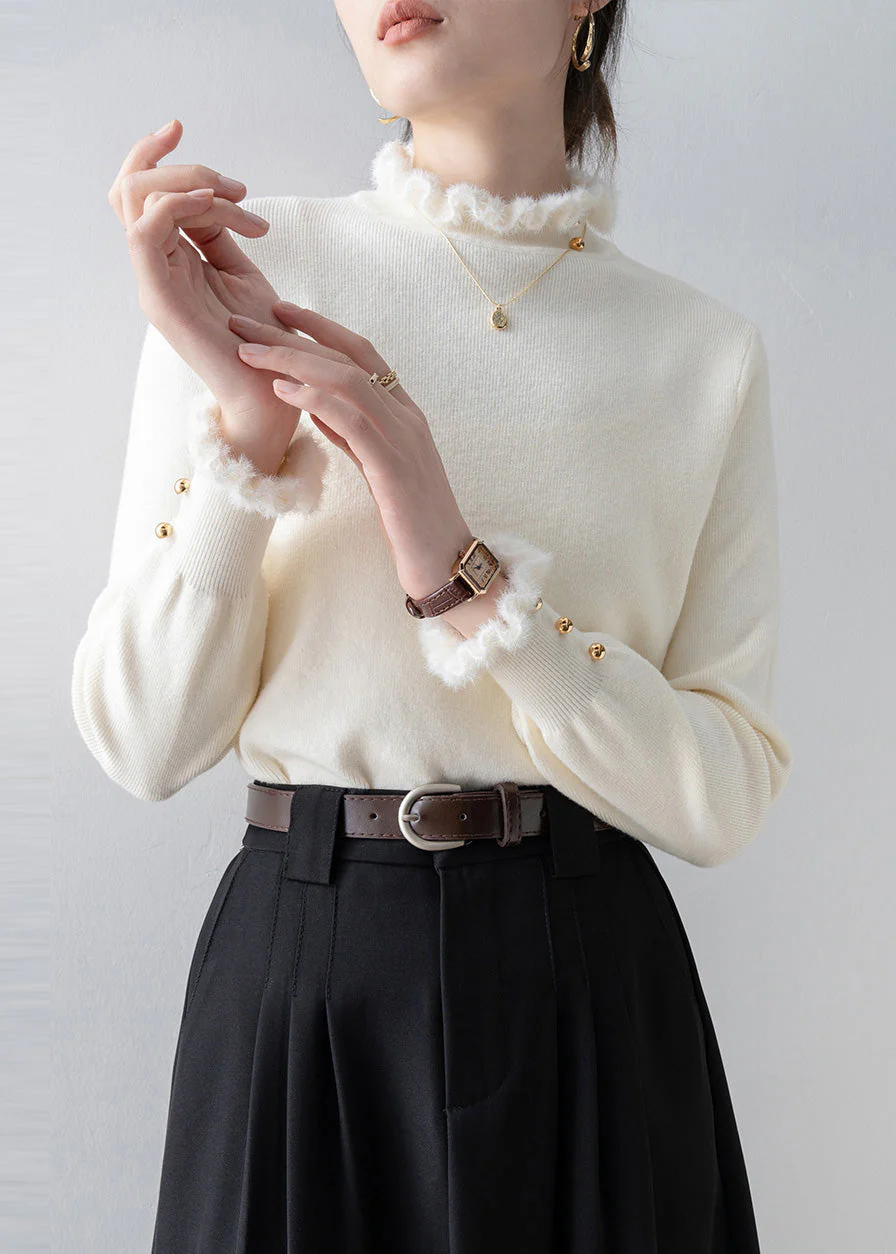 Beautiful White Ruffled Patchwork Faux Fur Sweaters Winter - Image 5