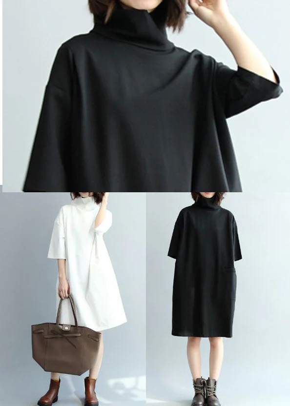 Beautiful White Turtle Neck Cotton Maxi Dresses Half Sleeve - Image 4