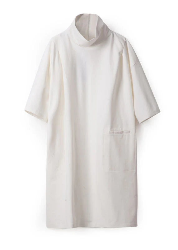 Beautiful White Turtle Neck Cotton Maxi Dresses Half Sleeve - Image 5