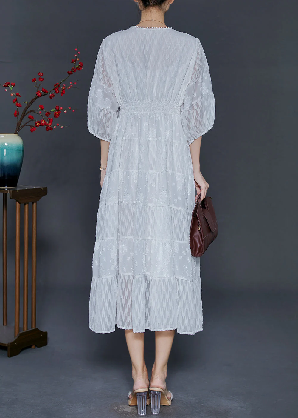 Beautiful White V Neck Patchwork Chiffon Vacation Dresses Summer - Image 4