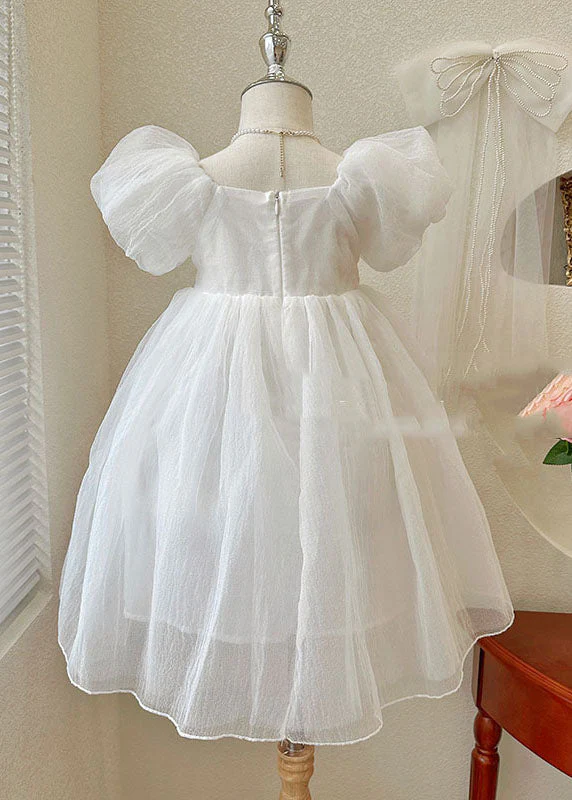 Beautiful White Wrinkled Patchwork Tulle Kids Girls Princess Dresses Summer - Image 2