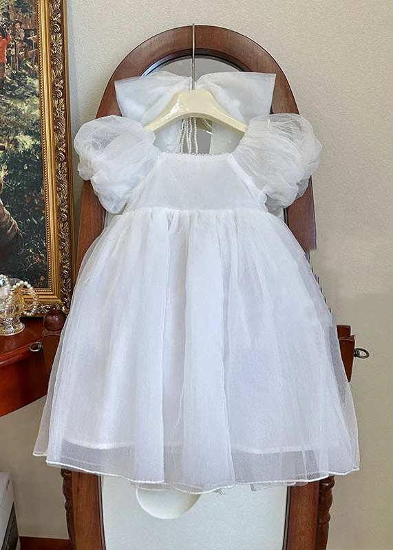Beautiful White Wrinkled Patchwork Tulle Kids Girls Princess Dresses Summer - Image 3