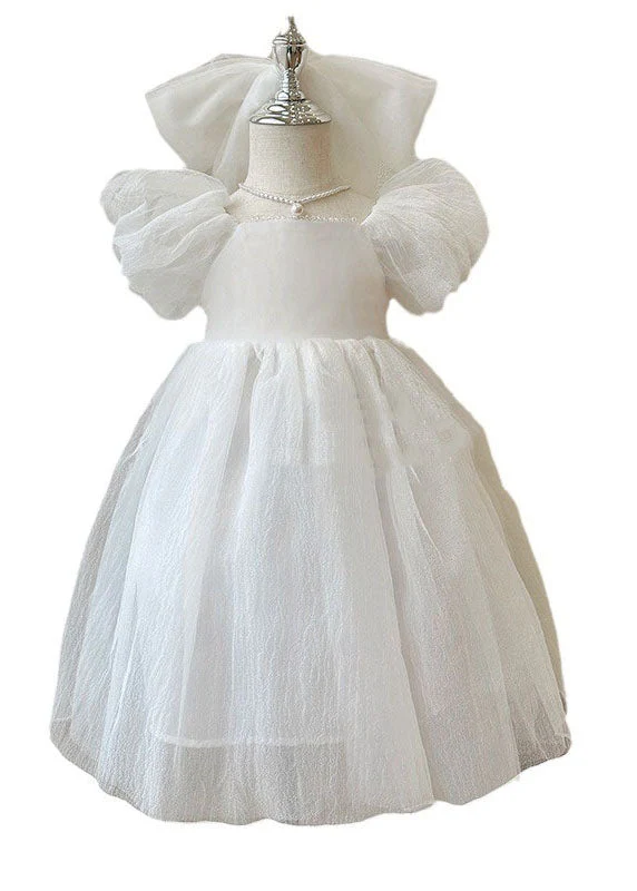 Beautiful White Wrinkled Patchwork Tulle Kids Girls Princess Dresses Summer - Image 5