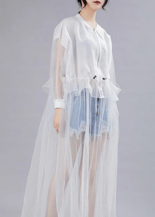 Beautiful White zippered Patchwork asymmetrical design Fall Dresses Long sleeve - Image 2