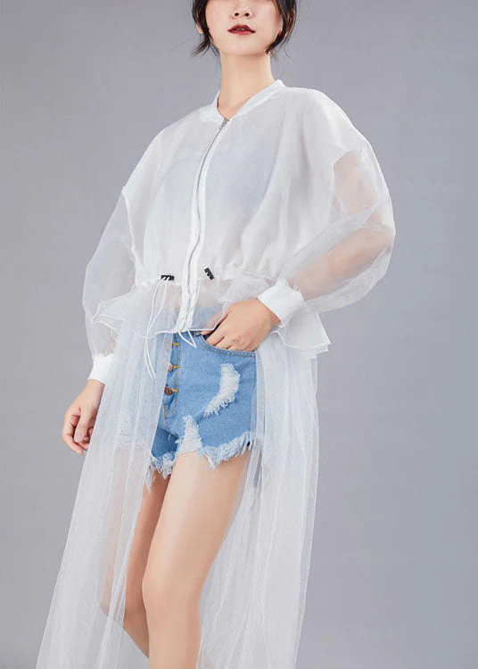 Beautiful White zippered Patchwork asymmetrical design Fall Dresses Long sleeve - Image 3