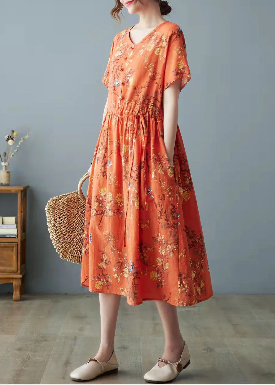 Beautiful yellow leopard print bamboo Pockets Print O Neck Dress - Image 6