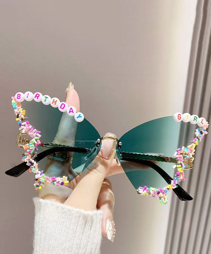 Beautiful Yellow Metal Butterfly Floral Sunglasses - Image 2