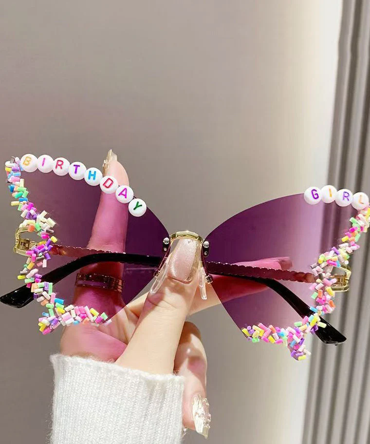 Beautiful Yellow Metal Butterfly Floral Sunglasses - Image 3