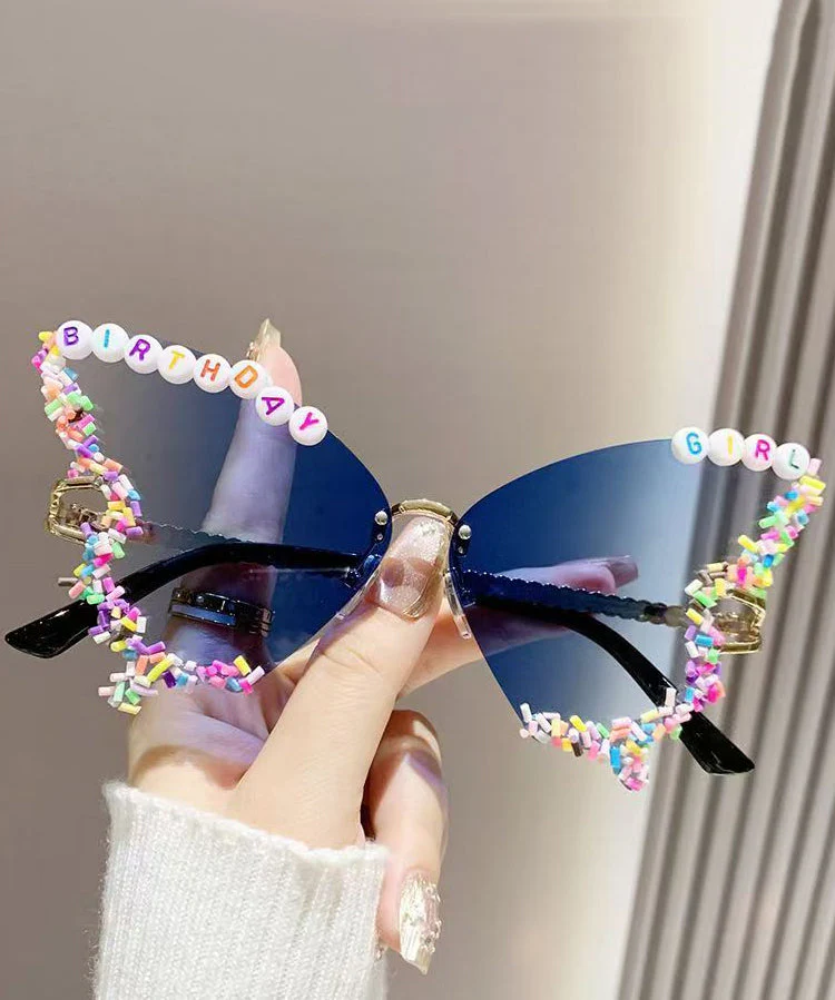 Beautiful Yellow Metal Butterfly Floral Sunglasses - Image 4