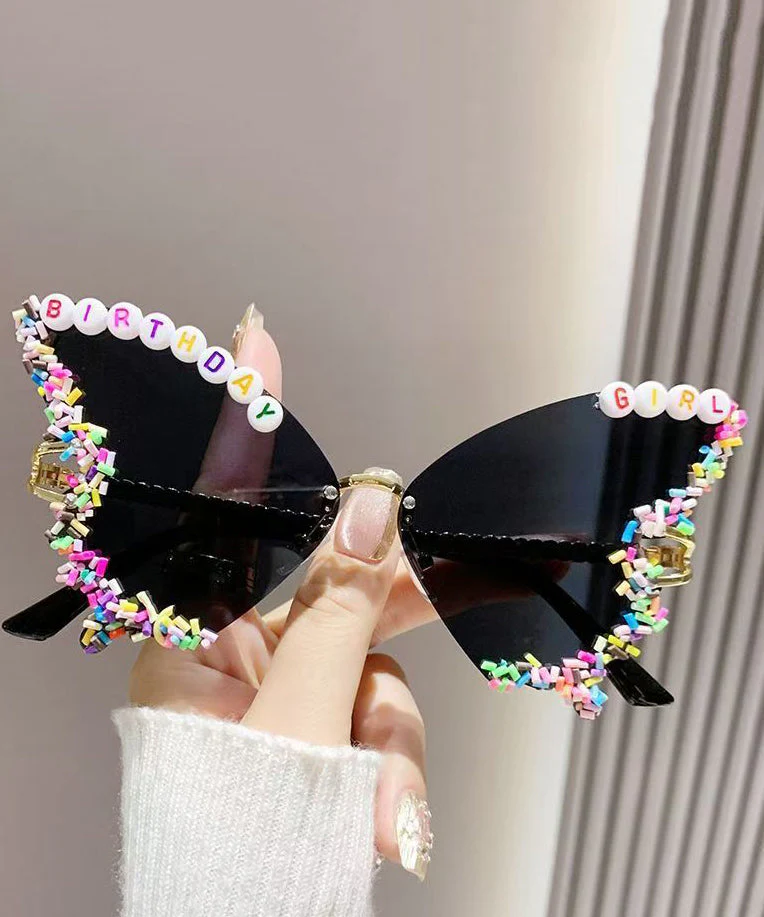 Beautiful Yellow Metal Butterfly Floral Sunglasses - Image 5