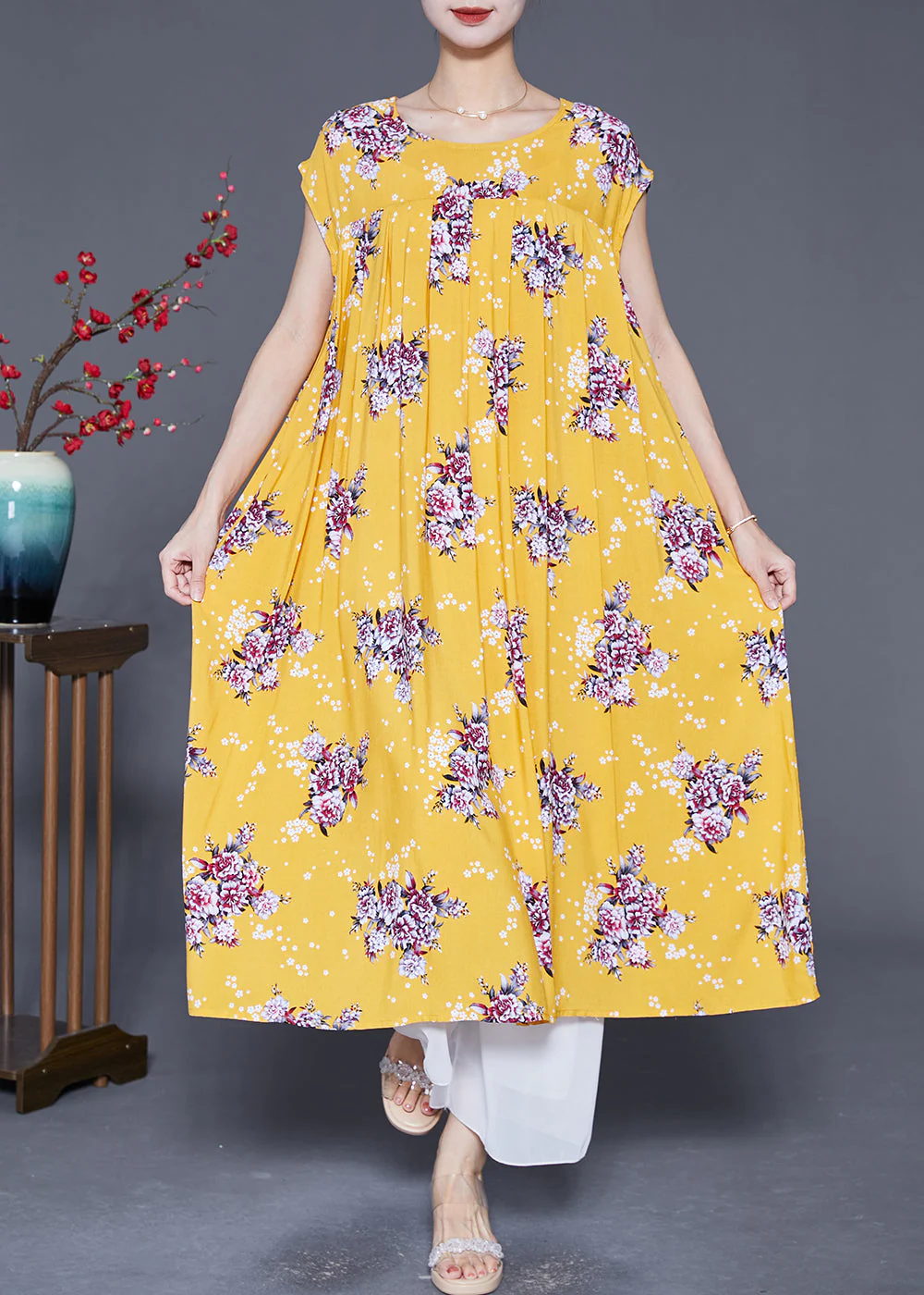 Beautiful Yellow Oversized Print Cotton Party Dress Summer - Image 2