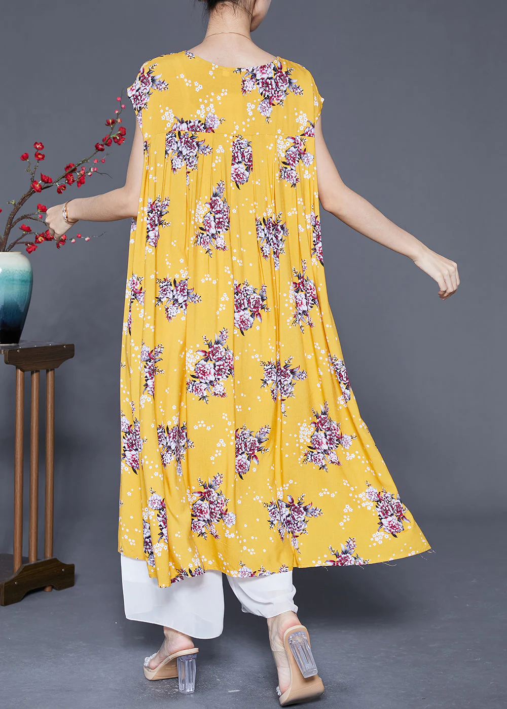 Beautiful Yellow Oversized Print Cotton Party Dress Summer - Image 4