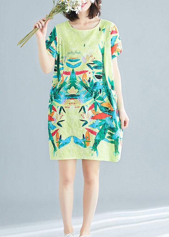Beautiful Yellow Retro Print Summer Robe Dresses Short Sleeve - Image 3