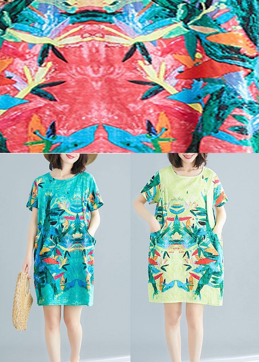 Beautiful Yellow Retro Print Summer Robe Dresses Short Sleeve - Image 5