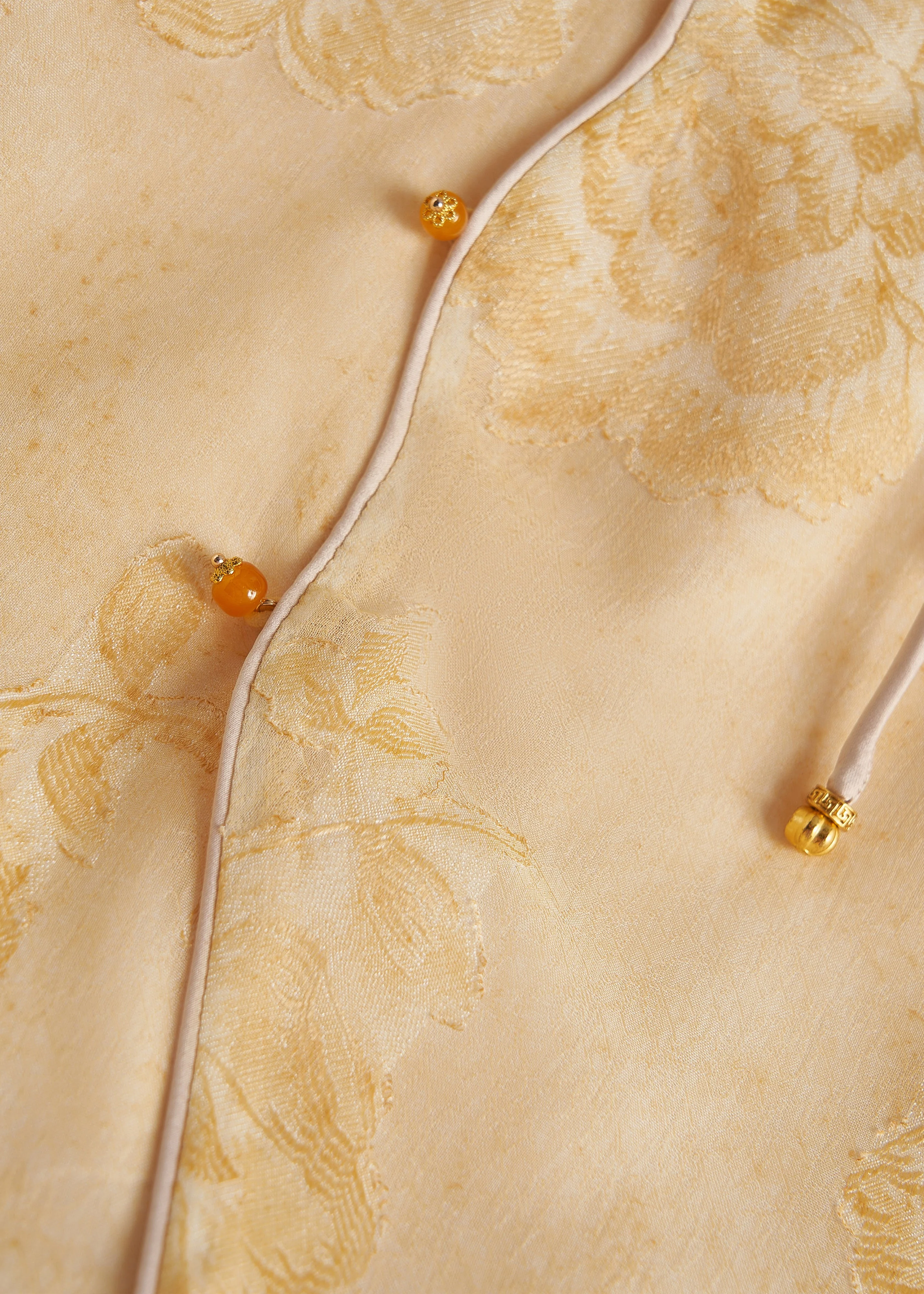 Beautiful Yellow Tasseled Print Silk Coats Fall - Image 4