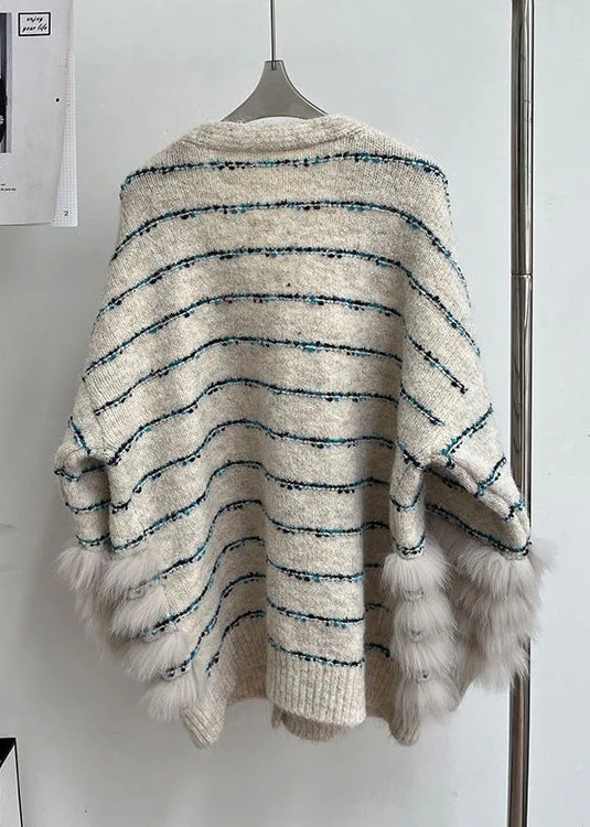 Beige Button Fluffy Patchwork Winter Knit Cardigan V Neck - Image 5