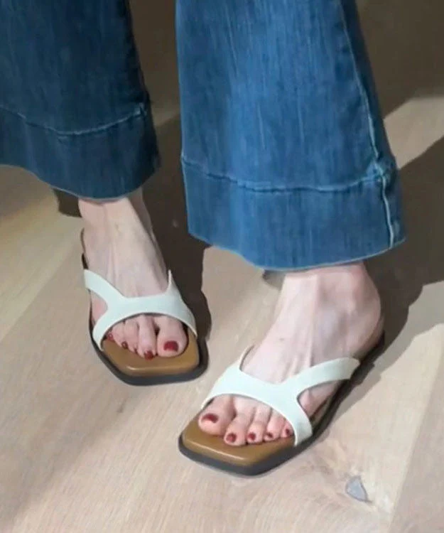 Beige Faux Leather Splicing Platform Slide Sandals Peep Toe - Image 5